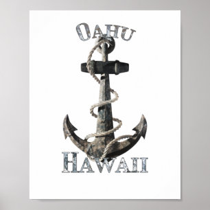 Poster Oahu Hawaii Vacation Ancre nautique voile