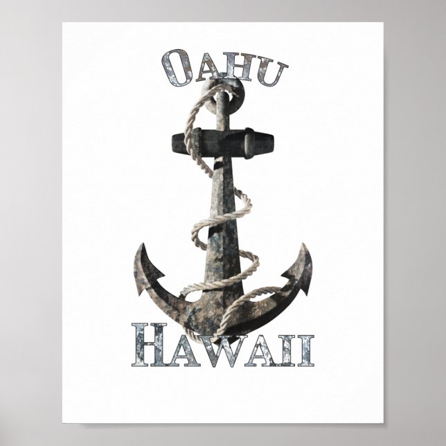 Poster Oahu Hawaii Vacation Ancre nautique voile (Devant)