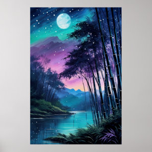Poster Oasis au clair de lune : Riverbank en bambou