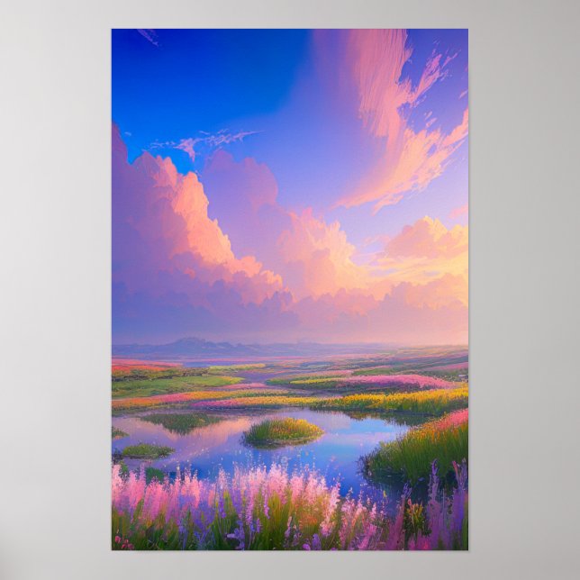 Poster Oasis de champ de fleurs (Devant)