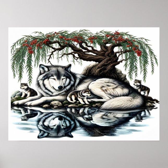 Poster Oasis de la famille des loups sereins dans la natu (Devant)