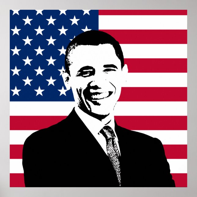 Poster Obama et le drapeau américain (Devant)