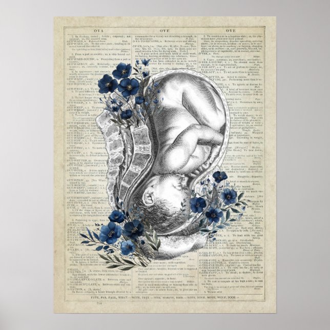 Poster OBGYN Anatomie cadeau de bébé en utérus avec Flora (Devant)