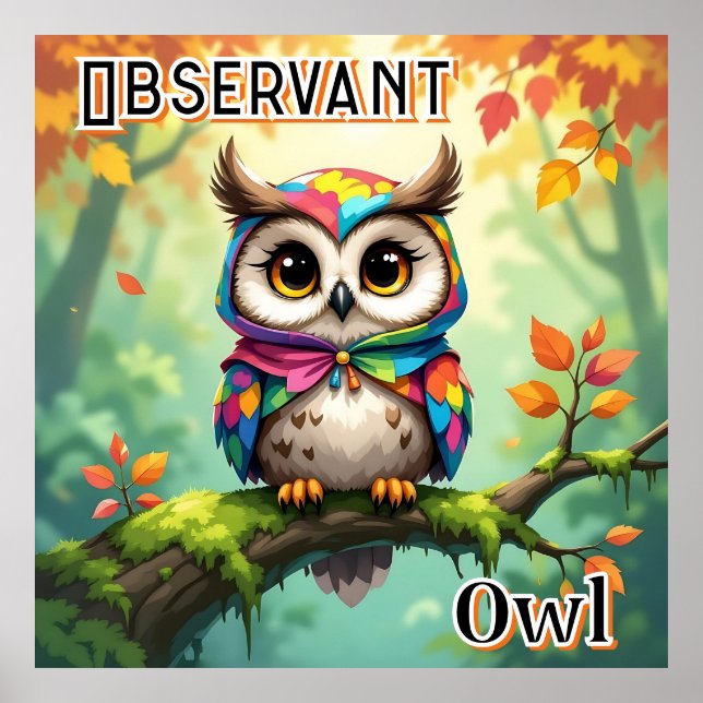 Poster Observant Owl | Cute Cartoon Kid's Nursery Art (Devant)
