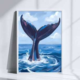 Poster Observation des baleines   Aquarelle Océan Bleu