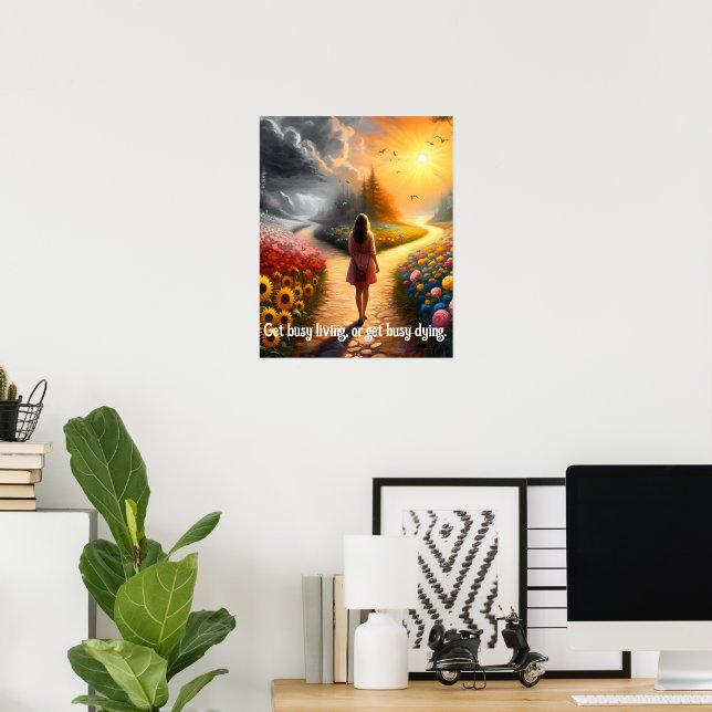 Poster Obtenez une vie occupée ou devenez occupé Citation (Bureau à domicile)