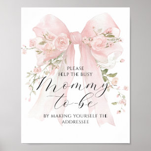 Poster Occupé Maman Adresse Floral Bow Girl Baby shower