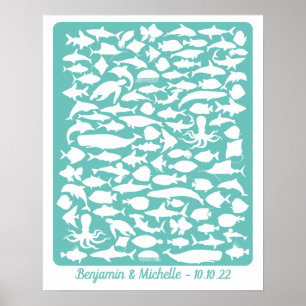 Poster Océan - 100 Signature Livre d'Invité Alternative