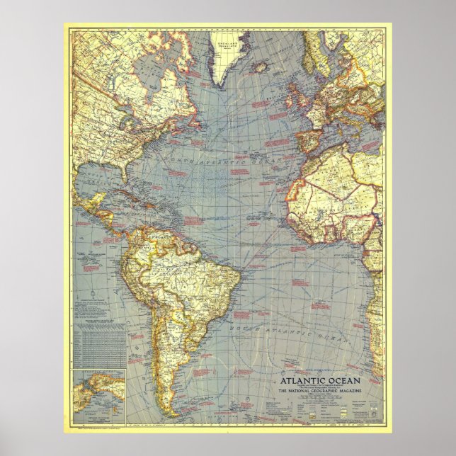 Poster " Océan Atlantique : 1939 Carte détaillée ... (Devant)