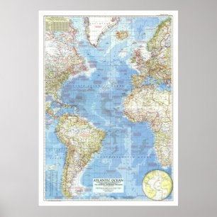 Poster " Océan Atlantique : 1955 Carte détaillée ...
