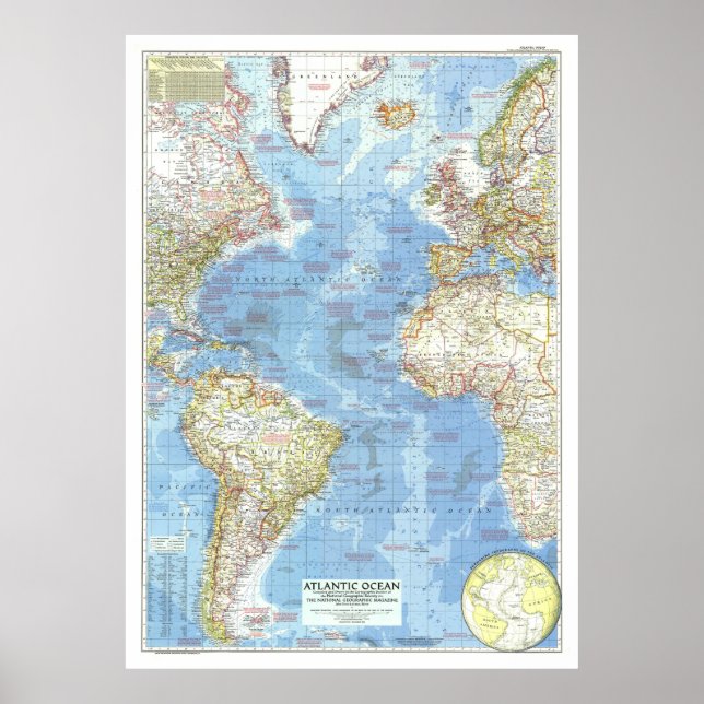 Poster " Océan Atlantique : 1955 Carte détaillée ... (Devant)