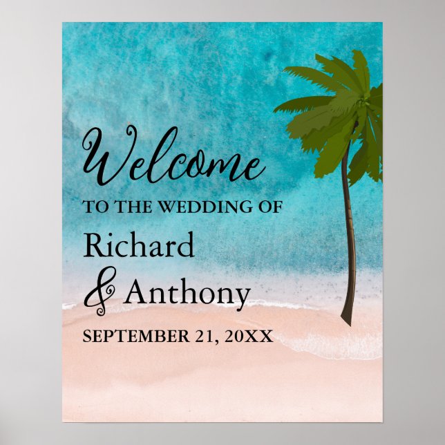 Poster Ocean Beach Palm Tree Mariage Bienvenue (Devant)