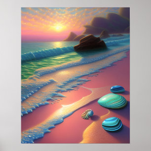 Poster Ocean Beach Scène Coquillages imaginaire Art