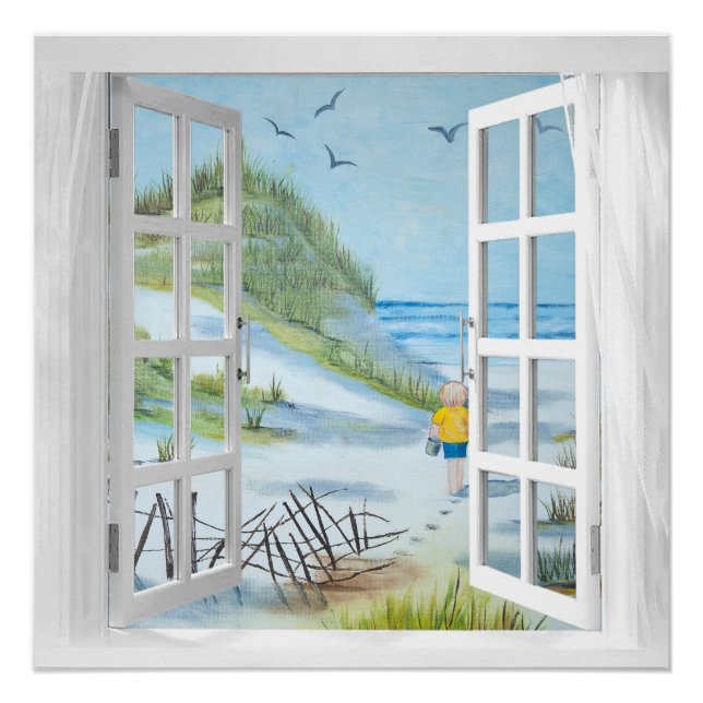Poster Ocean Beach Window Watercolor (Devant)