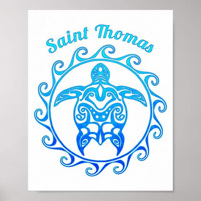 Poster Ocean Blue Tribal Turtle Saint Thomas (Devant)