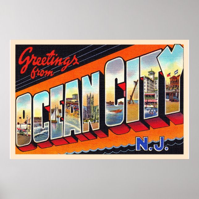Poster Ocean City New Jersey NJ Grande lettre carte posta (Devant)
