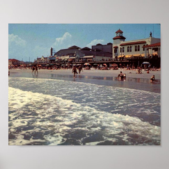 Poster Ocean City NJ, Beach Scene, Boardwalk, années 50 (Devant)