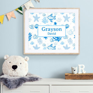 Poster Ocean Fish Nom personnalisé Nursery Boys Room Art