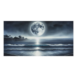 Poster Océan Lune Vagues Céleste Ciel de nuit