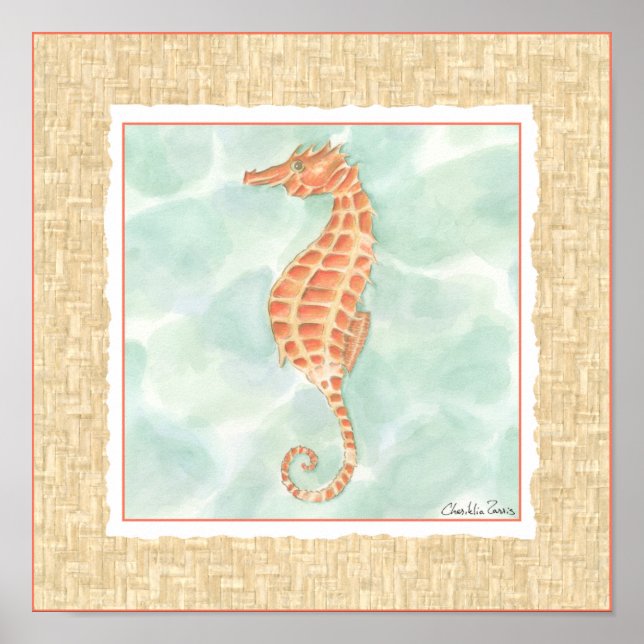 Poster Ocean Orange Seahorse (Devant)