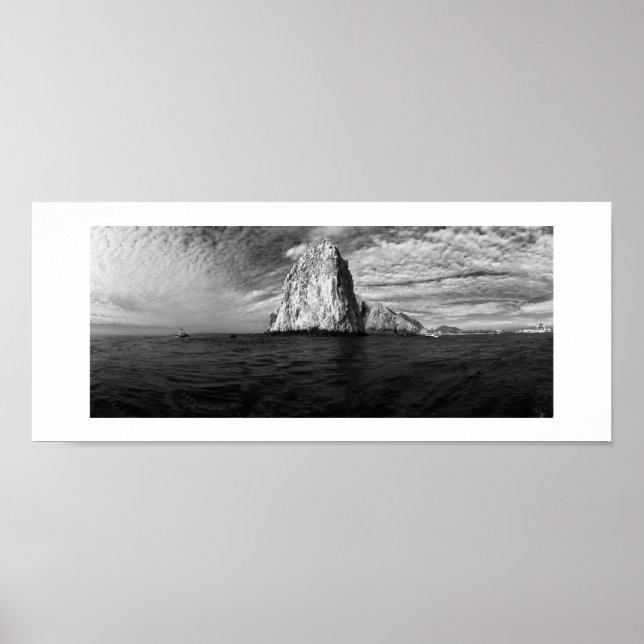 Poster Ocean Rocks Panoramic Photographie noir et blanc (Devant)
