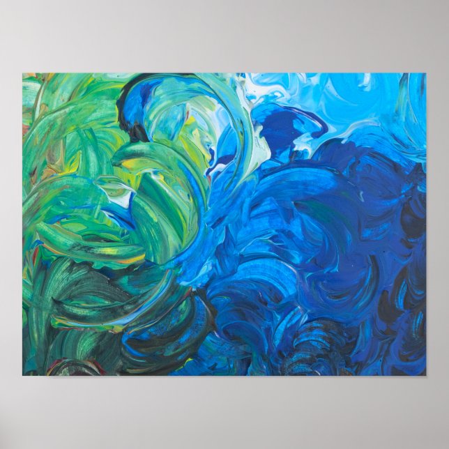Poster Océan sauvage Mer Bleue Profonde Abstraite (Devant)