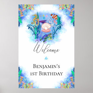 Poster Ocean Sea Animaux colorés Anniversaire Bébé
