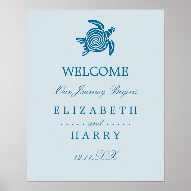 Poster Ocean Sea Turtle, Sea Blue Beach Mariage Bienvenue (Devant)