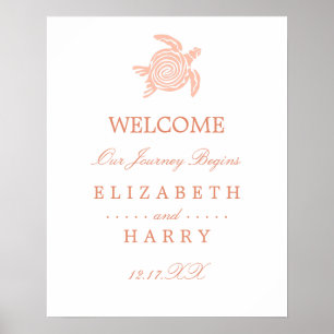 Poster Ocean Sea Turtle, Soft Coral Beach Mariage Bienven