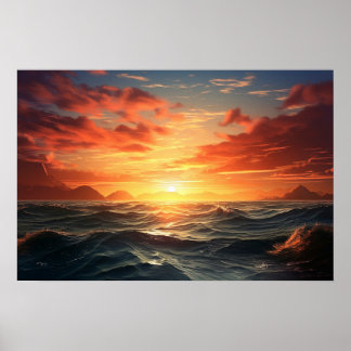 Poster Ocean Sunset (effet de peinture acrylique) Ai Post