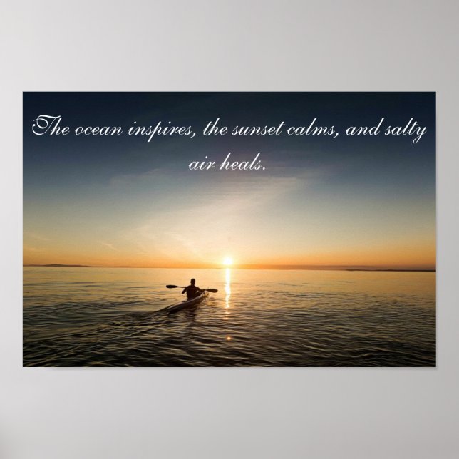 Poster Ocean Sunset Kayak Canoe Citation Inspirante Poste (Devant)