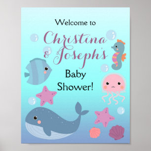Poster Ocean Under the Sea Girl Baby shower Bienvenue