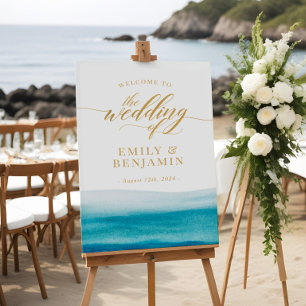 Poster Ocean Watercolor Gold Script Beach Mariage Bienven