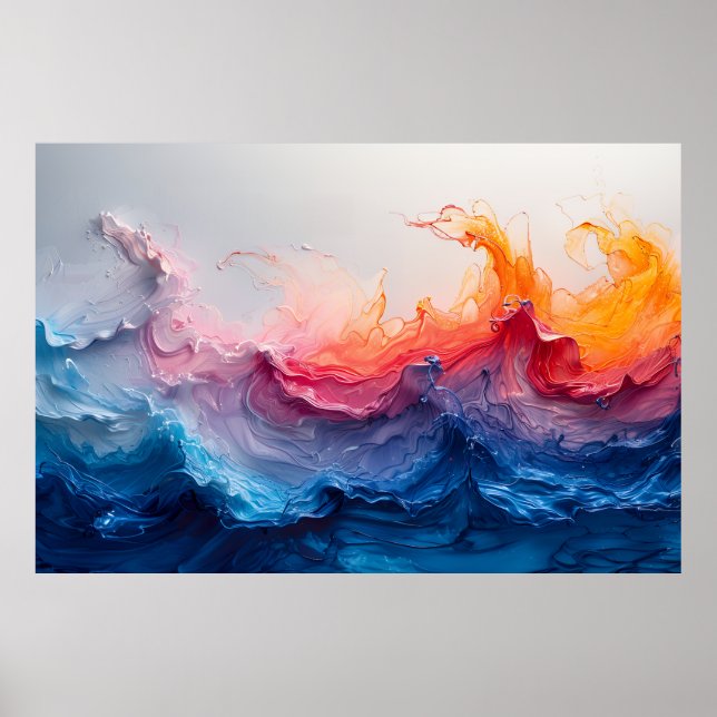 Poster Ocean Wave Fluid Art Sunset Glow Abstract (Devant)