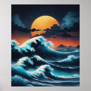 Poster Ocean Wave Sunset Style Asie