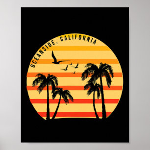 Poster Oceanside Beach California Palms Vacation Surf Sun