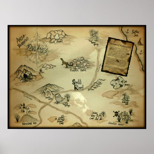 Poster Ocotillo Wells Treasure Carte de la Californie du  (Devant)