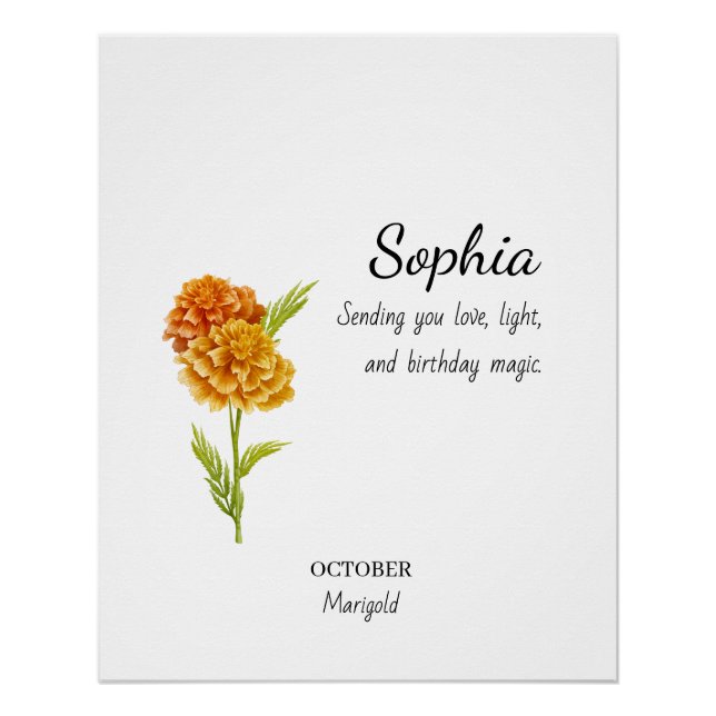 Poster October Marigold Personalized Birthday (Devant)