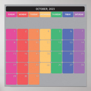 Poster Octobre 2023 calendrier planificateur jours couleu