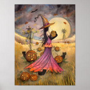 Poster Octobre Fields Witch and Cat Art par Molly Harriso