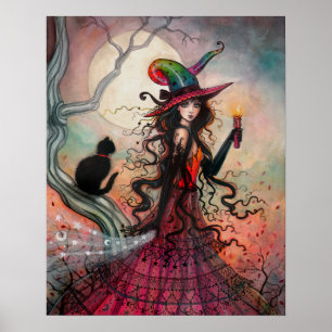 Poster Octobre Flamme Witch and Cat Art par Molly Harriso