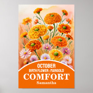 Poster Octobre Mois de naissance Fleur Christian Mur Art