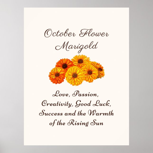 Poster Octobre Mois de naissance Fleur Marigold Elegant (Devant)