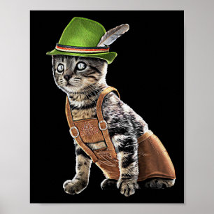 Poster Octobre Parti Chat Bavarois Lederhosen Costume Alp