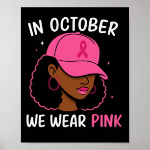 Poster Octobre Pink Ribbon Afro Femme Cancer du Sein Awar
