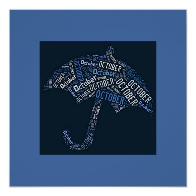 Poster Octobre Pluie Parapluie Typographie Bleu (Devant)