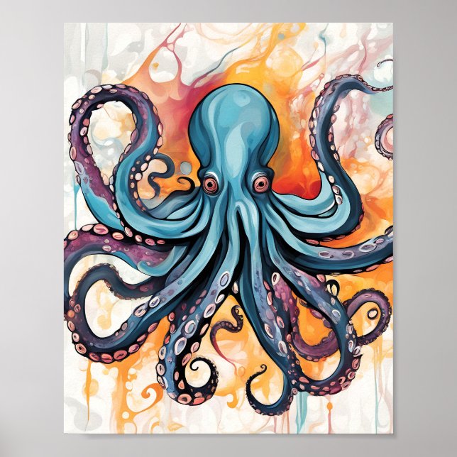 Poster Octopus Abstrait coloré (Devant)