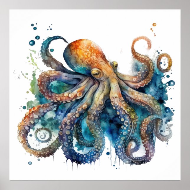 Poster Octopus aquarelle (Devant)