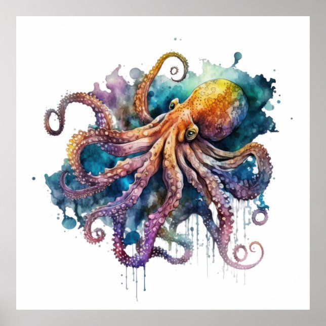 Poster Octopus aquarelle (Devant)