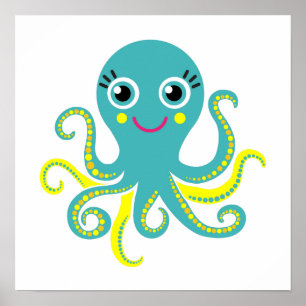 Poster Octopus bleu et jaune